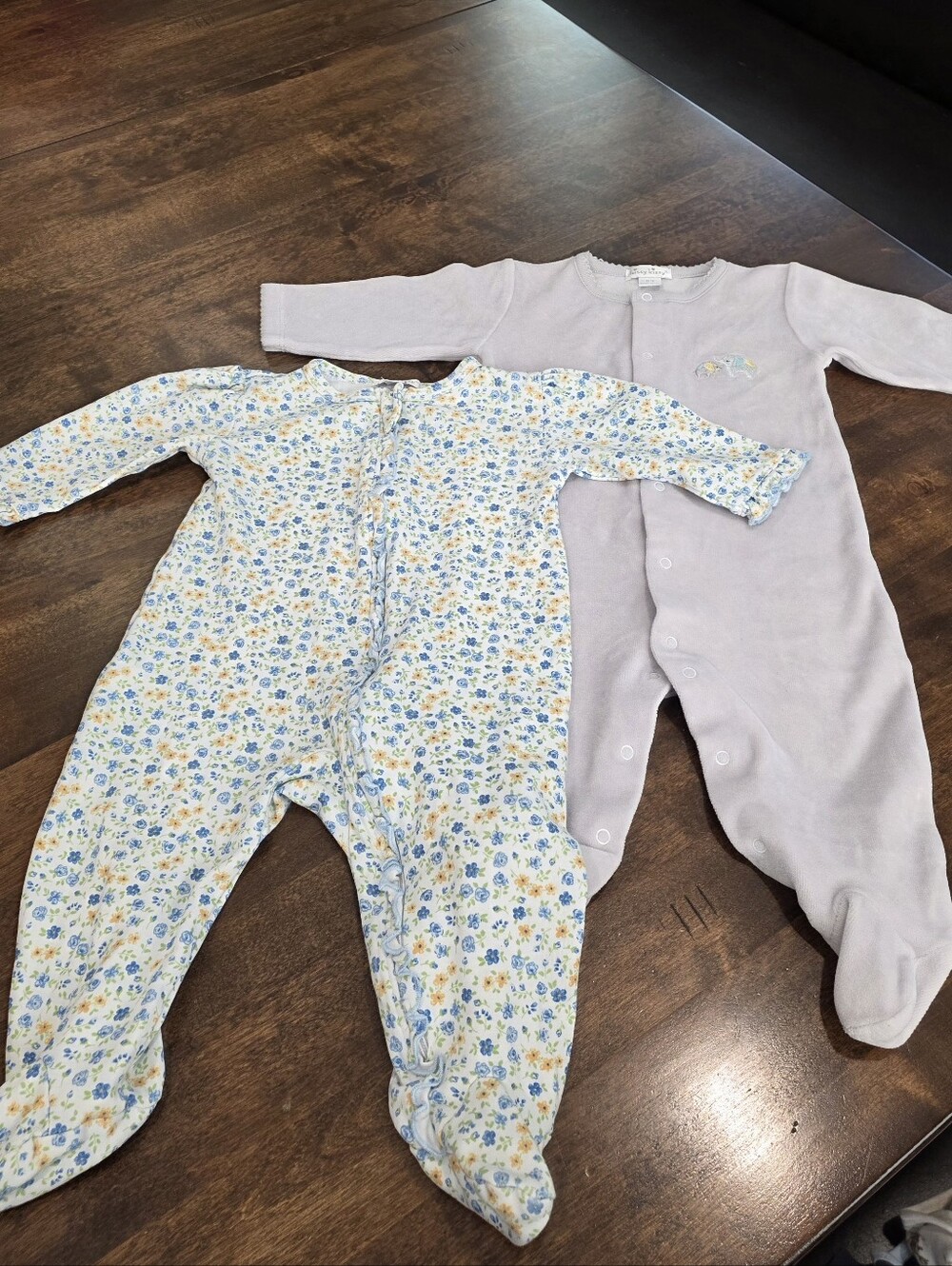 Lot (2) Kissy Kissy Long Sleeve One Pieces Lilac Velvet Yellow Blue Floral 6-9m